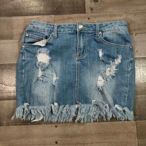 Rue21 Jean Skirt Womens 7/8 Blue Mini Short Distressed Stone Wash Denim Frayed